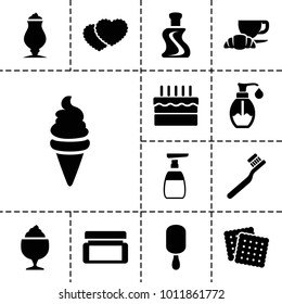 Cream icons. set of 13 editable filled cream icons such as cookies, toothbrush, milkshake, coffee and croissant, soap
