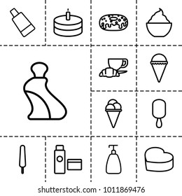 Cream icons. set of 13 editable outline cream icons such as soap, donut, milkshake, coffee and croissant, heart cake