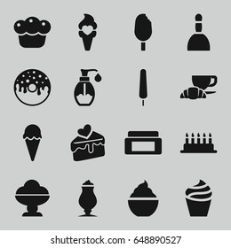Cream icons set. set of 16 cream filled icons such as spa bag, donut, milkshake, coffee and croissant, soap, cake slice, pie