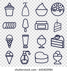 Cream icons set. set of 16 cream outline icons such as soap, donut, milkshake, heart cake, piece of cake, cookie