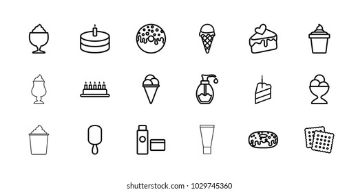 Cream icons. set of 18 editable outline cream icons: cookies, cake, donut, milkshake, soap