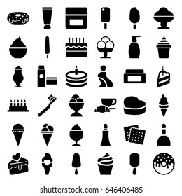 Cream icons set. set of 36 cream filled icons such as cookies, spa bag, toothbrush, bottle soap, donut, milkshake, coffee and croissant