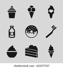 Cream icons set. set of 9 cream filled icons such as toothbrush, donut, milkshake, milk