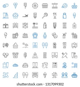 cream icons set. Collection of cream with pie, ice cream, ph, beach, soap, food stall, cake, toothpaste, toothbrush, candy, popsicle, sun cream. Editable and scalable icons.