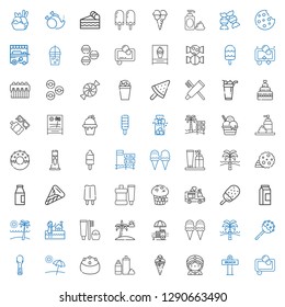 cream icons set. Collection of cream with soap, beach, seer, ice cream, foam, cake, scoop, cake pop, food stall, toothbrush, bath, milk, ice truck. Editable and scalable icons.