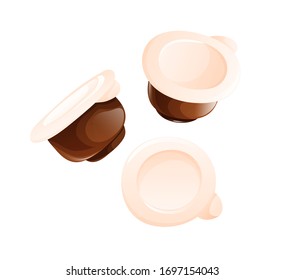 Cream individual portion in different rotations. Coffee creamer, vector illustration isolated on white
