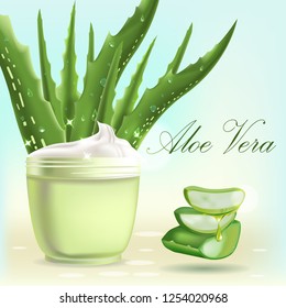  cream jar of aloe Vera, juicy, vector 3D illustration