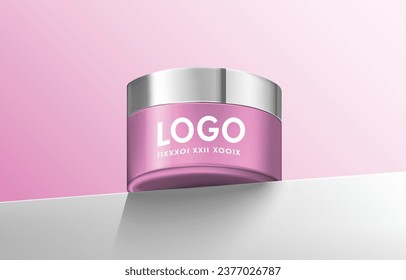 cream jar. Cosmetic cream glass package mockup. Skin blush care makeup powder product pack, round sample design.