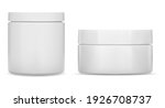 Cream jar. Cosmetic jar mockup, Round white bottle. Plastic creme container blank. Realistic clear body skin beauty cream, corporate branding identity simple can, vector mockup. 3d pot