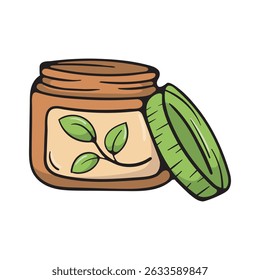 Cream jar. Cosmetics. Spa treatments. Vector illustration for sticker, print, icon. Simple hand drawn image isolated on white background