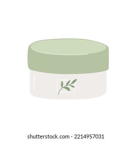 Ilustración vectorial plana de tarro de crema. Paquete de productos de belleza para el cuidado de la piel aislado en el fondo blanco. Cosméticos femeninos. Icono dibujado a mano.