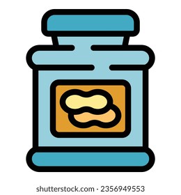 Cream jar icon outline vector. Peanut butter. Spread food color flat