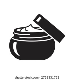 Ilustración vectorial de icono de tarro de crema que muestra el envase cosmético loción para el cuidado de la piel producto de belleza hidratante paquete concepto de cuidado corporal de cara aislado elemento de diseño de fondo blanco