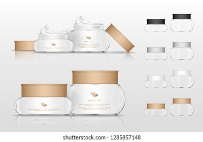 Cream jar isolated on white background. Skin care product package (transparent). Vector illustration. - Shutterstock ID 1285857148