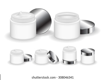 Cream jar isolated on white background. Skin care product package, vector illustration.