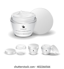 Cream jar isolated on white background (transparent). Skin care product package. Vector illustration.