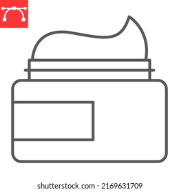Cream jar line icon, cosmetic and mask, face cream jar vector icon, vector graphics, editable stroke outline sign, eps 10.