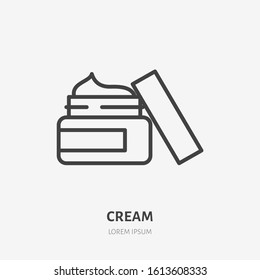Cream jar line icon, vector pictogram of moisturizing gel in open package. Skincare illustration, sign for cosmetics store.