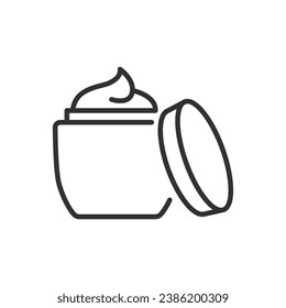 Crema en un frasco, icono lineal, abierto. Línea con trazo editable