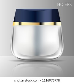 Cream jar for luxury cosmetic ads. Vector mockup illustration. High quality packaging for ointment, powder, cream, base. 