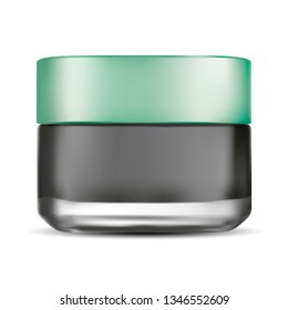Cream Jar Matte Glass. Face Care Cosmetic Product. Isolated 3d Luxury Container with Glossy Plastic Lid for Body Butter, Scrub. Blank Makeup Treatment Mask Packaging. Skincare Solution.