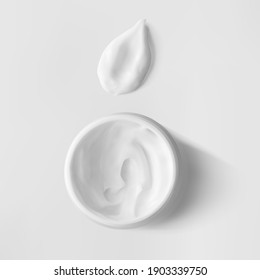 Cream Jar And Moisturizer Smudge Vector Realistic Illustration Isolated On White Background. Beauty Facial Cosmetic Product Texture Top View. Body Care Lotion