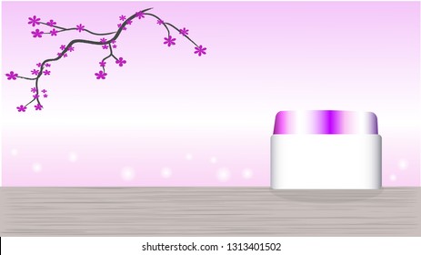 A cream jar is on the purple background.