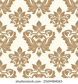 Cream and light brown damask seamless pattern, floral and leaf, vector illustration elegant for textile design, decoration, interior, wall paper, bedding, curtain, vintage, luxury