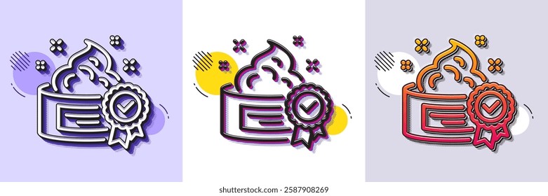 Cream line icon. Halftone dotted pattern. Gradient icon with grain shadow. Certificated Skin or Face care sign. Gel or Lotion symbol. Line cream icon. Various designs. Vector