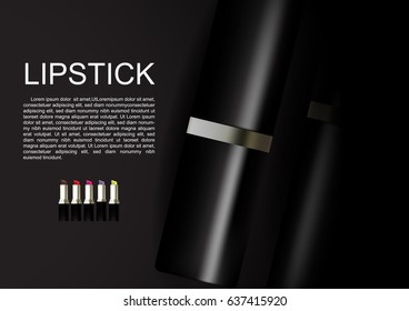Cream lipsticks with five shade samples on dark background vector cosmetic ads template