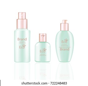 Cream and Lotion Cosmetics set Vector realistic mock up. Pink package Hydration cream bottles with logo. Perfect for advertising, flyer, banner, poster. 3d illustrations