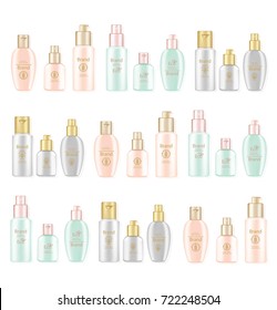 Cream and Lotion Cosmetics set Vector realistic mock up. Hydration cream bottles with logo. Perfect for advertising, flyer, banner, poster. 3d illustrations