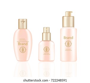 Cream and Lotion Cosmetics set Vector realistic mock up. Pink package Hydration cream bottles with logo. Perfect for advertising, flyer, banner, poster. 3d illustrations