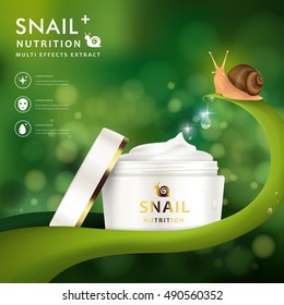 Máscara de crema y plantilla, diseño de contenedor de crema en blanco con tapa abierta, ilustración 3D aislada en fondo verde bokek