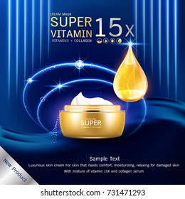 Cream Mask Vector Background Cosmetics Products for Skin that needs Hydration and Relaxation. Helps to Protect the Skin from Sun Exposure by Extracting Vitamins and Collagen.