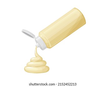 Creme Mayonnaise Sauce in Flasche mit Swirl.Vektorgrafik in 3D realistischer Stil einzeln auf weißem Hintergrund. 