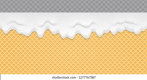 Cream Melted on Wafer Background. Ice cream flow soft seamless texture. Vector Illustration.