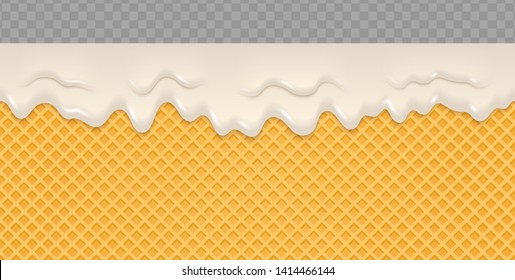 Cream Melted on Wafer Background. Ice cream flow soft seamless texture. Vector Illustration.