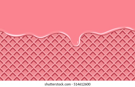 Cream Melted on Wafer Background. Vector Illustration with flat color style design.