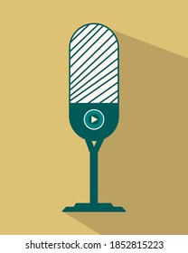 cream microphone with brown  background. Vector illustration. Flat vector Design. Podcast.