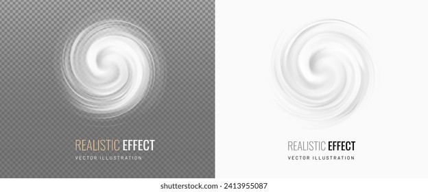 Cream milk circle is view top. Texture of whirlpool of mousse and meringue is decorative element. Vector illustration