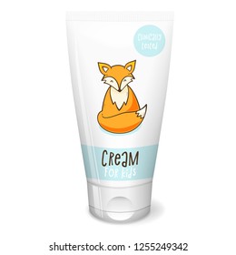 Cream mochup, vector 3D concept for kids on white background with fox