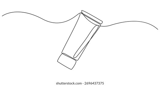 Creme, arte de linha contínua Moisturizer, desenho contínuo de uma linha de tubo de creme cosmético. Creme de cuidados com a pele na ilustração de desenho de linha única. Traço editável, Um desenho de linha única de um tubo de creme.