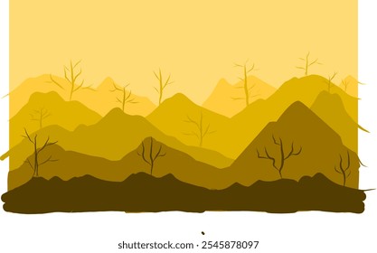 Vector del paisaje de la ilustración de la montaña crema con una luna Grande y el cielo claro, con la silueta del árbol