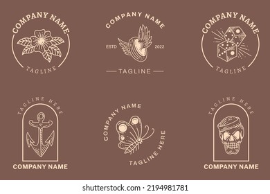 Cream Mystical Logo Minimalist Symbol Collection Pastel Style Background.