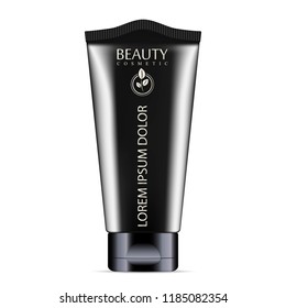 Cream or ointment cosmetic tube with black color design. Realistic mockup package vector illustration.