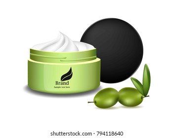 Cream with olive oil Vector realistic cosmetics. Product package label designs
