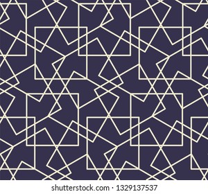 Cream on Navy, Islamic sacred geometric design, simple line art, seamless repeat vector pattern