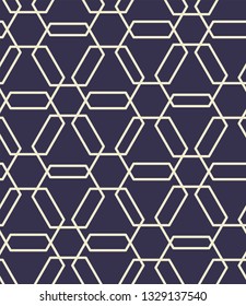 Cream on Navy, Islamic sacred geometric design, simple line art, seamless repeat vector pattern