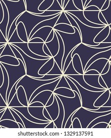 Cream on Navy, Islamic sacred geometric design, simple line art, seamless repeat vector pattern